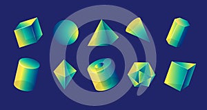 Color Gradient Geometric Shape Objects Set. Vector