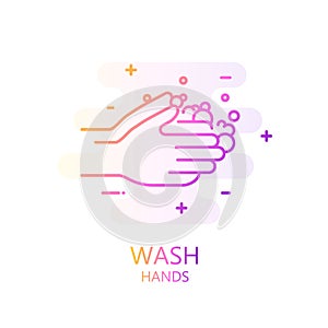 Color gradient icon with soap bubbles in line style. Vector card