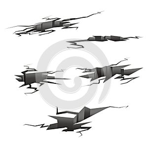 Color Ground Cracks after an Earthquake Set. Vector