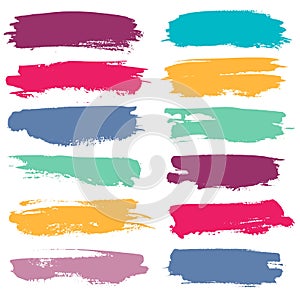 Color grunge brushes. Watercolor paint linear strokes for highlighting, yellow, red and blue, green marker colorful