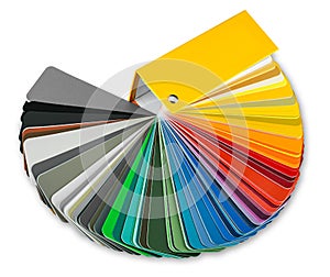 Color guide fan chart catalog with spectrum of all kind of various colors to choose paint from book. DIY renovation home