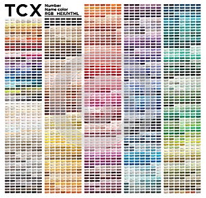 Color table Pantone FHI system. Vector color palette with number, named color swatches, chart conform to pantone RGB, HTML and HEX photo