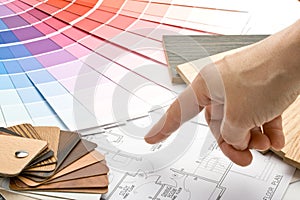 Color guide, material samples and blueprint