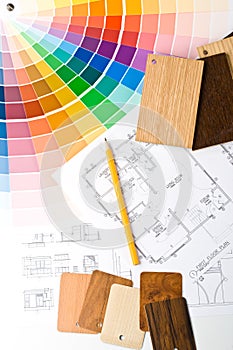 Color guide, material samples and blueprint