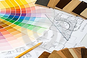 Color guide, material samples and blueprint
