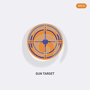 2 color Gun target concept vector icon. isolated two color Gun target vector sign symbol designed with blue and orange colors can