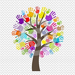 Color Hand Print Tree Isolated Transparent Background
