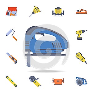 color Hand-sawed wood icon. Detailed set of color construction tools. Premium graphic design. One of the collection icons for