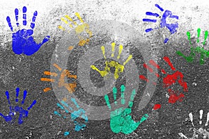 Color Hands print on wall background
