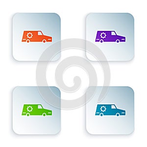 Color Hearse car icon isolated on white background. Set colorful icons in square buttons. Vector