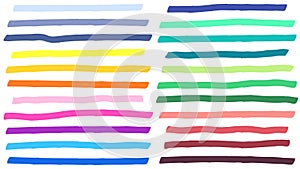 Color highlight marker lines strokes. Colorful highlights, markers stripes and yellow line highlight vector set