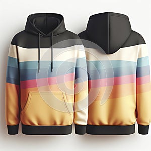 color hoodie in front and back view, mockup, white background. ai generative