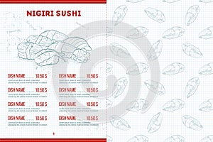 Color horisontal sushi menu