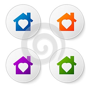 Color House with heart inside icon isolated on white background. Love home symbol. Family, real estate and realty. Set