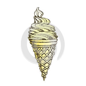 Color Ice Cream In Waffle Cornet Snow Cone Ink Vector