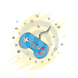 Color icon for a game controller with the splash effect. Flat cartoon style comics