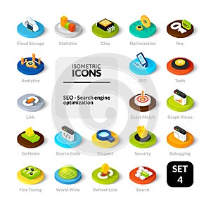 Color icons set in flat isometric illustration style, vector collection