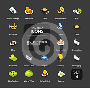 Color icons set in flat isometric illustration style, vector collection