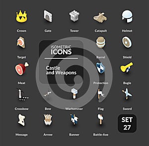 Color icons set in flat isometric illustration style, vector collection