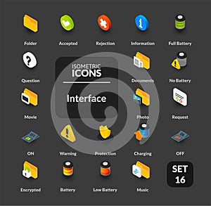 Color icons set in flat isometric illustration style, vector collection