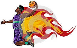 Color illustration. Basketball player throws the ball in the basket