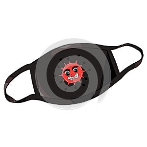 Color illustration: Black mask with a red  virus.
