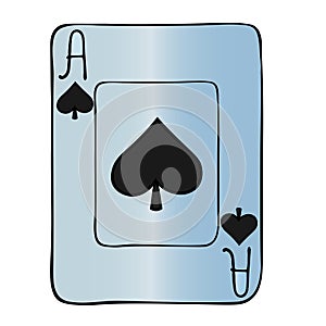 Color illustration of a card playing ace of spades. Face. Divination. Show magic tricks. Play the fool and poker