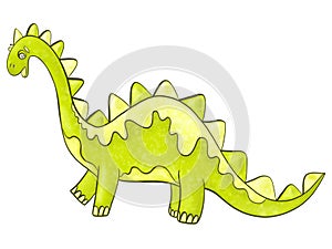 color illustration cartoon childish style cute dinosaur herbivore green with yellow character fairy tale cover design element
