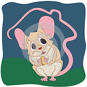 Color illustration of cartoon hiding mouse with background.