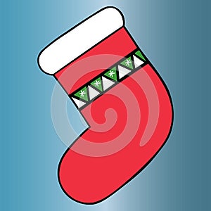 Christmas stocking. Cartoon style. Colored vector illustration. Isolated blue background. A boot for hiding a gift. Christmas.