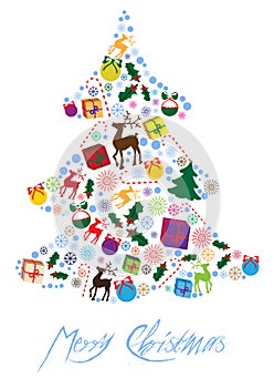 Color illustration of christmas tree of icons