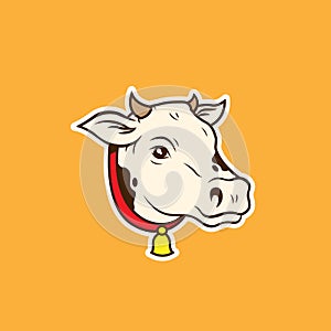 Color illustration - cow`s head . Illustration of a cow and a sign, vector logo illustration