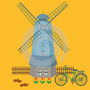 Color illustration of historical symbols of the Netherlands. Vector.