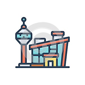 Color illustration icon for Airport, airdrome and travel