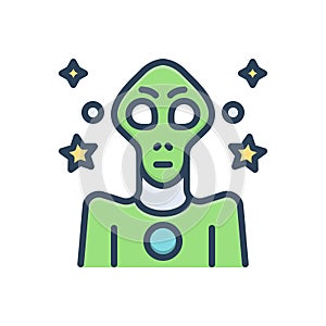 Color illustration icon for Alien, nonnative and space