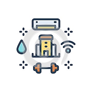 Color illustration icon for Amenities, facility and dumbell