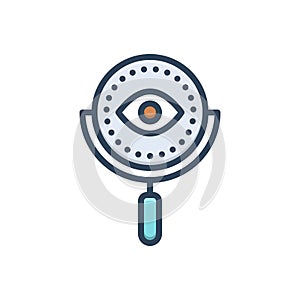 Color illustration icon for Appeared, eye and magnifier