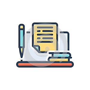 Color illustration icon for Assigned, pen and book