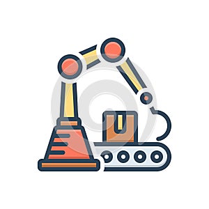 Color illustration icon for automated robotic arm, machinery and cybernetics