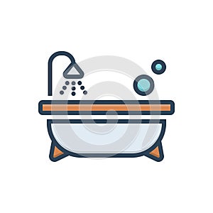 Color illustration icon for Bathtub, spigot and faucet