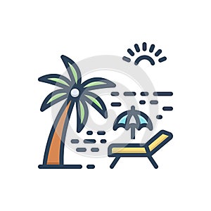 Color illustration icon for Beach, seaside and holiday