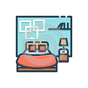 Color illustration icon for Bedroom, dorm and dormer