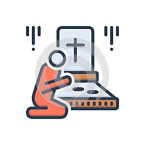 Color illustration icon for Bereaved, graveyard and funeral