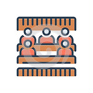 Color illustration icon for Bleacher, people and crowd