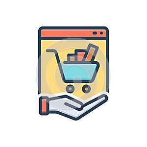 Color illustration icon for Bought, online and trolly
