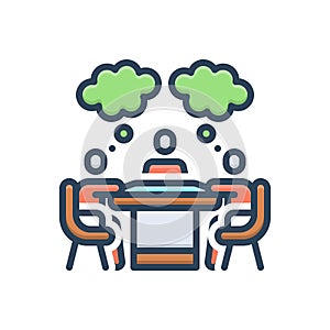 Color illustration icon for Brain Storm, deliberate and meeting