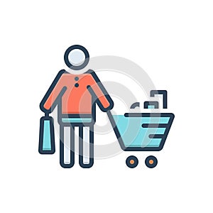 Color illustration icon for Buyer, purchaser and grocery