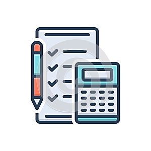 Color illustration icon for Calculated, notepad and pen