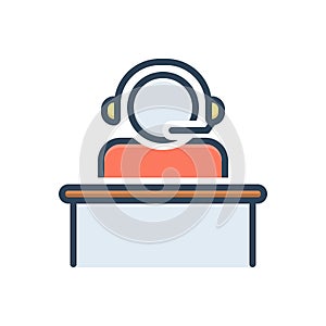 Color illustration icon for Call Center Operator, call center and helping