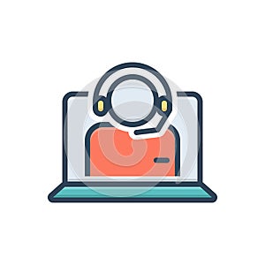 Color illustration icon for call center operator, call center and support